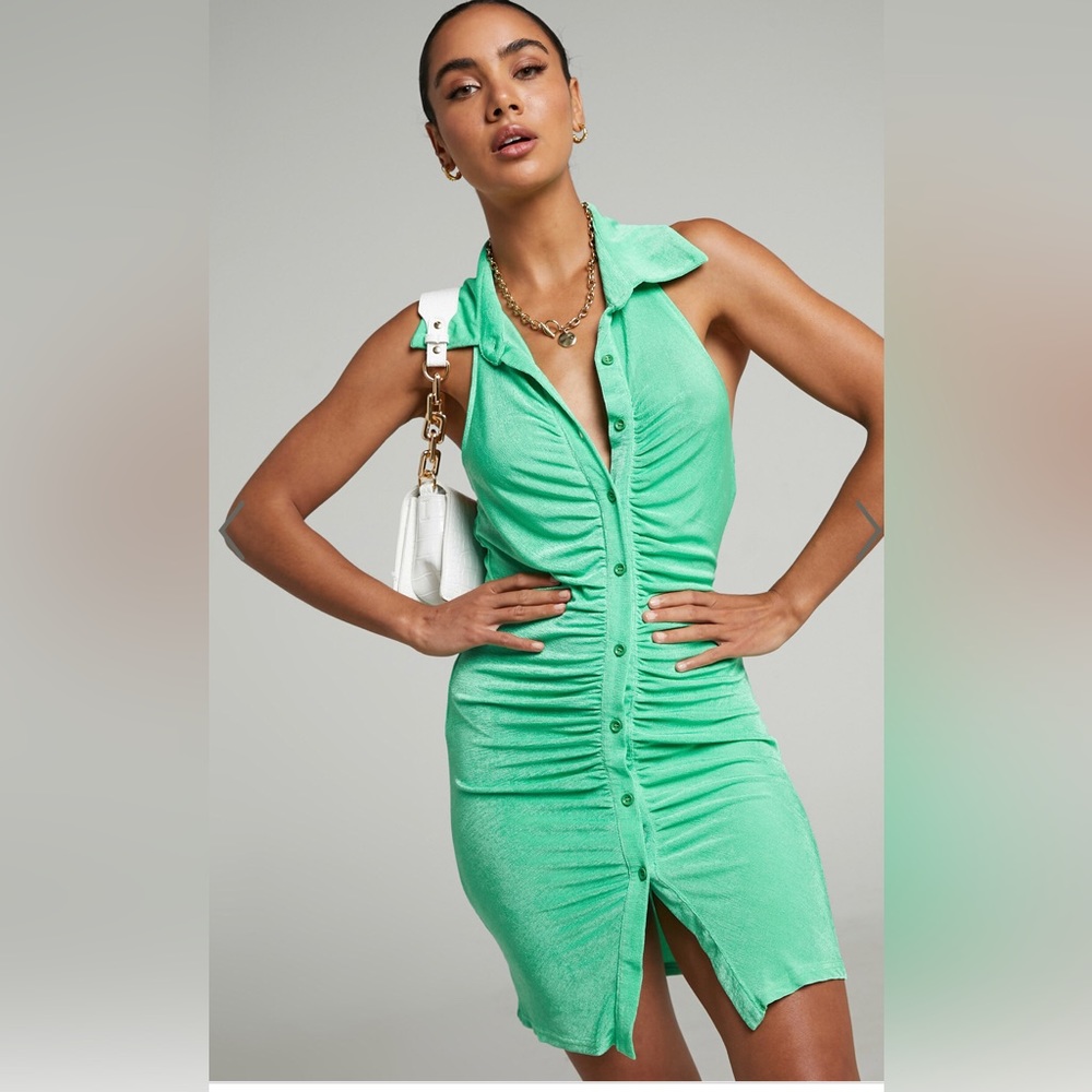 Showpo Plus size 16 polo halter y2k style ruched mini summer vacation dress